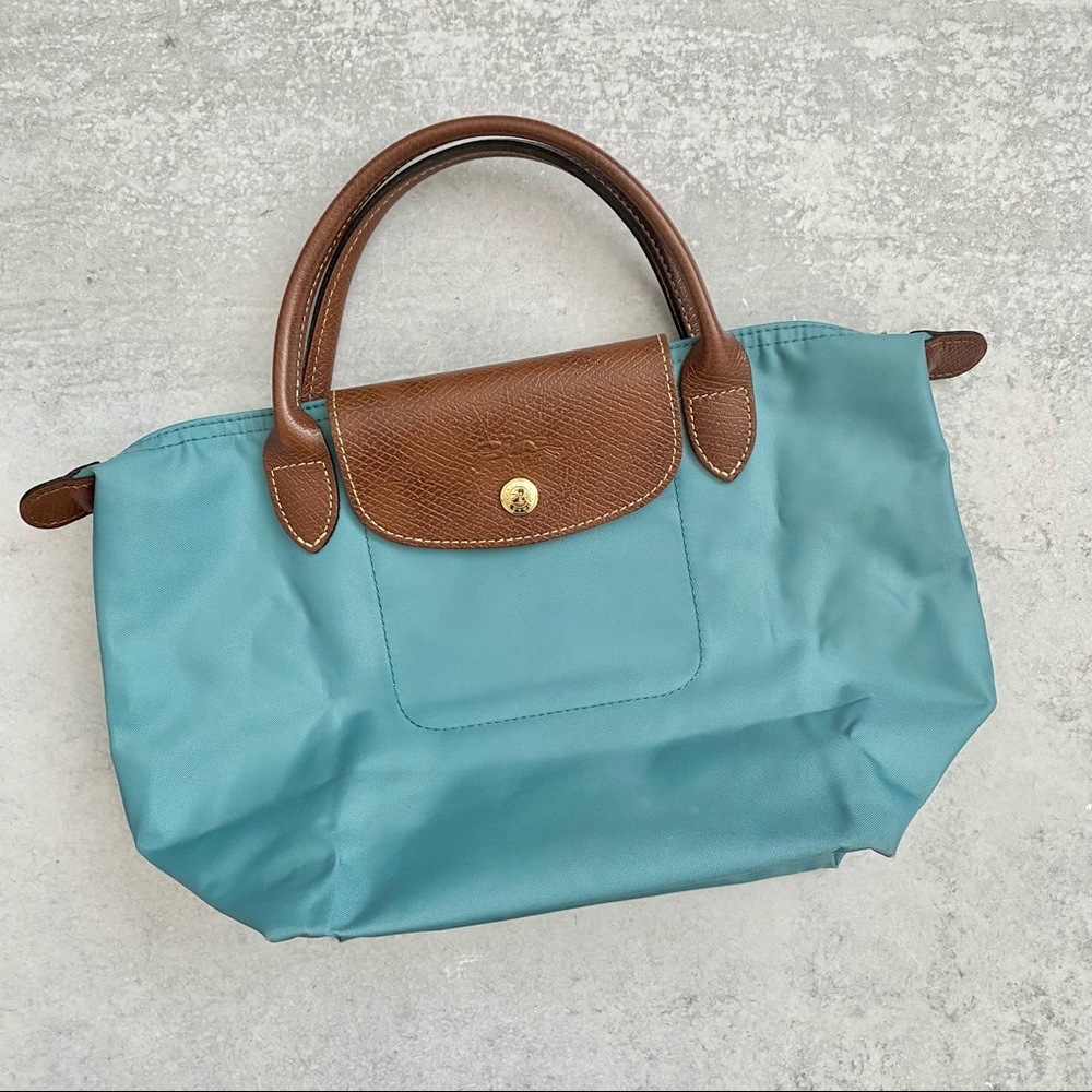 Longchamp || Le Pliage Small Short Handle Bag Blue